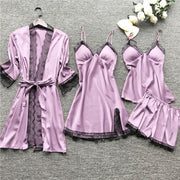 Sleepwear Female 5/4/2PCS Pajamas Set Sexy Satin Wedding Nightwear Rayon Home Wear Nighty Robe Suit  DailyAlertDeals 4PCS light purple S 