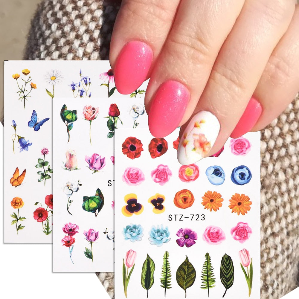 1/4 Pcs Simple Green Theme Nail Water Decal Stickers Summer DIY Slider For Manicuring Watercolor Flower Leaf Nail Art Watermark 0 DailyAlertDeals   