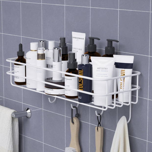 Japanese-style wrought iron bathroom shelf wall-mounted shower gel storage rack toilet free punch toiletry stand bathroom shelf DailyAlertDeals C WHITE  