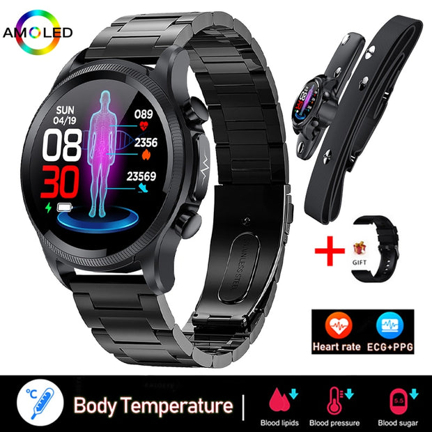 New ECG+PPG Smart Watch Men and Women with Health Fitness Tracker monitoring Sport Smartwatch ECG+PPG Smart Watch DailyAlertDeals Black steel strip XX  