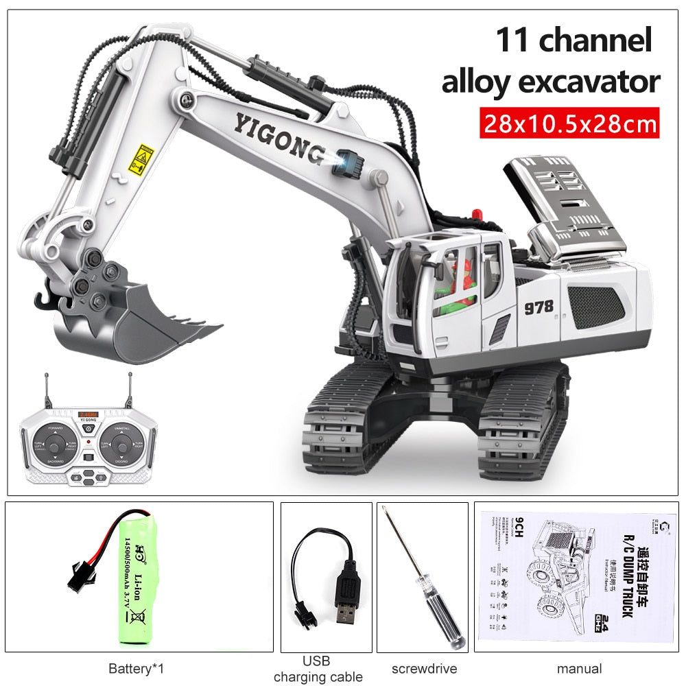 2.4G High Tech 11 Channels RC Excavator Dump Trucks Bulldozer Alloy Plastic Engineering Vehicle Electronic Toys For Boy Gifts RC Excavator Dump Trucks Bulldozer toy for children DailyAlertDeals BC1043 White 1B China 