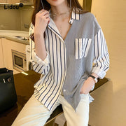 Office Lady Turn-down Collar Pocket Asymmetrical Hot Selling Long Sleeve Blouses Spring Autumn Straight Shirt Women Clothes 2022 0 DailyAlertDeals   