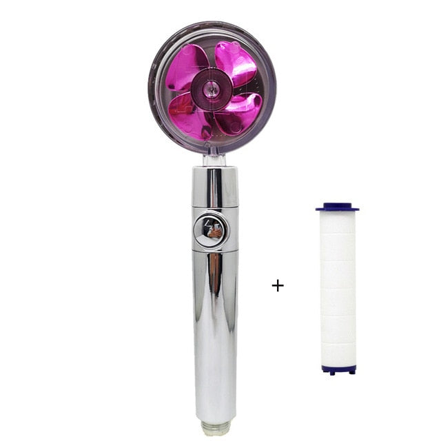 Strong Pressurization Spray Nozzle Water Saving  Rainfall 360 Degrees Rotating With Small Fan Washable Hand-held Shower Head Hand Shower DailyAlertDeals with filte purple  