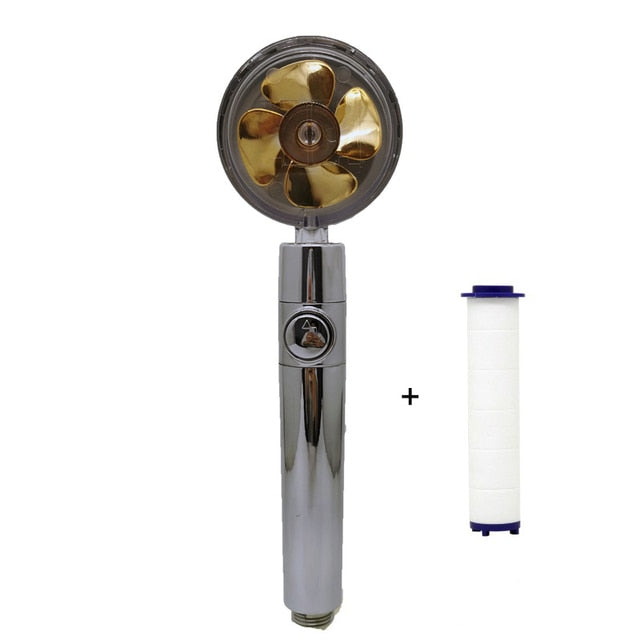 Strong Pressurization Spray Nozzle Water Saving  Rainfall 360 Degrees Rotating With Small Fan Washable Hand-held Shower Head Hand Shower DailyAlertDeals with filte gold  