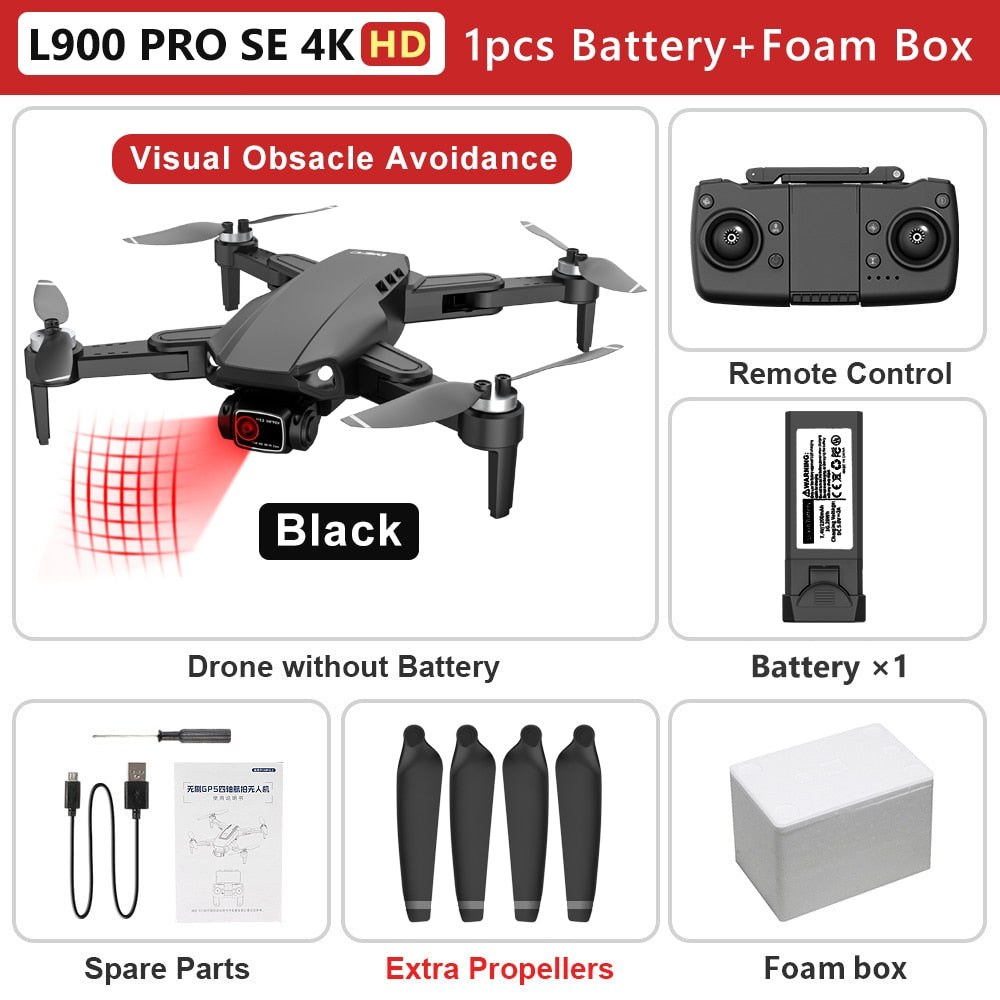 L900 PRO SE 4K HD Dual Camera Drone Visual Obstacle Avoidance Brushless Motor GPS 5G WIFI RC Dron Professional FPV Quadcopter Camera Drone DailyAlertDeals Black 4K HD-1B-Foam China 