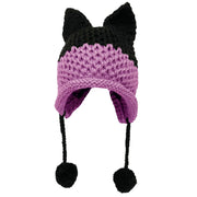 BomHCS Cute Fox Ears Beanie Winter Warm 100% Handmade Knit Hat 0 DailyAlertDeals Black Purple  