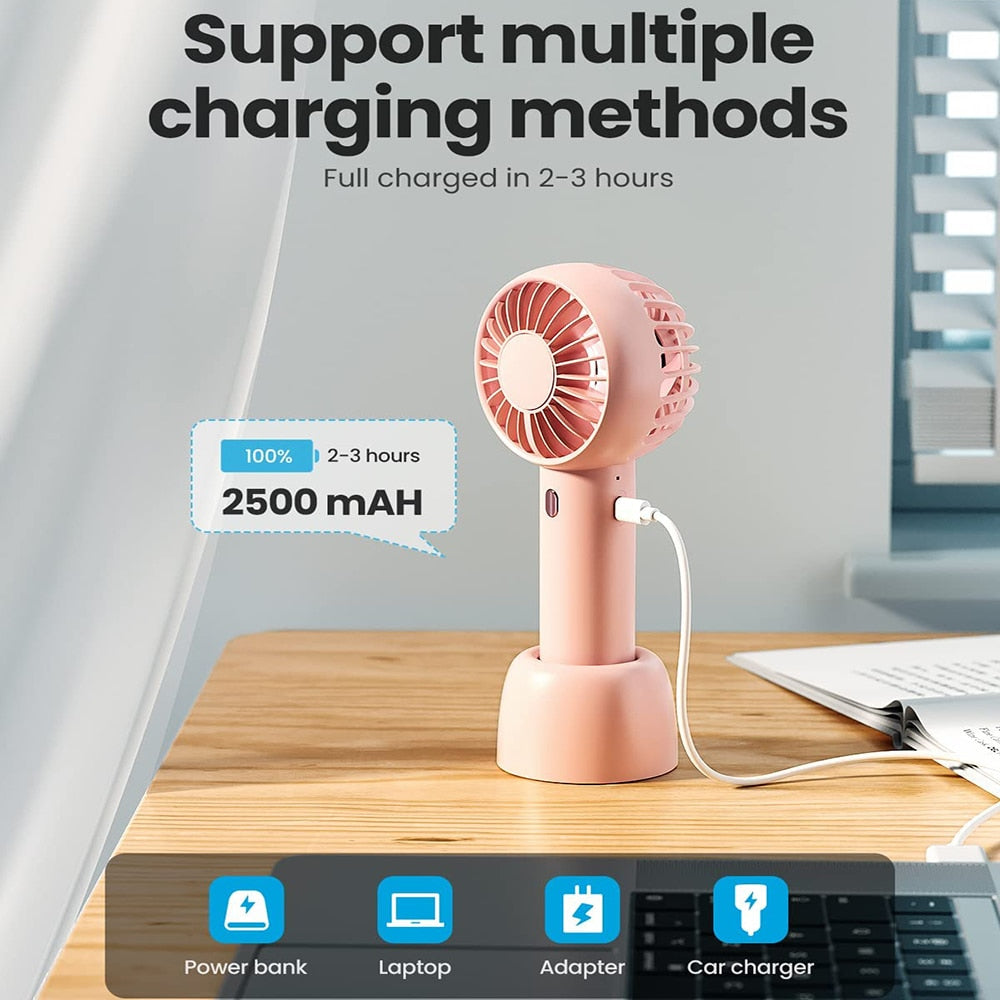 Mini Portable Fan Handheld USB Charging Fan Cooling Electric Fan 3 Speed Adjustment Powerful Dual Motor Outdoor Travel Mini Portable Fan DailyAlertDeals   