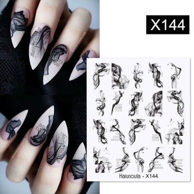 Harunouta Black Ink Blooming Marble Pattern Water Decals Stickers Black Line Flower Leaves Face Slider For Summer Nail Art Decor Decal stickers for nails DailyAlertDeals   