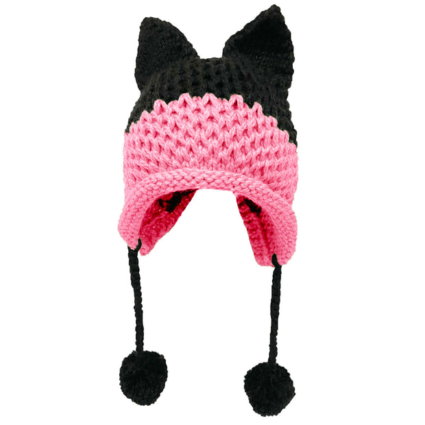 BomHCS Cute Fox Ears Beanie Winter Warm 100% Handmade Knit Hat 0 DailyAlertDeals Black Pink  