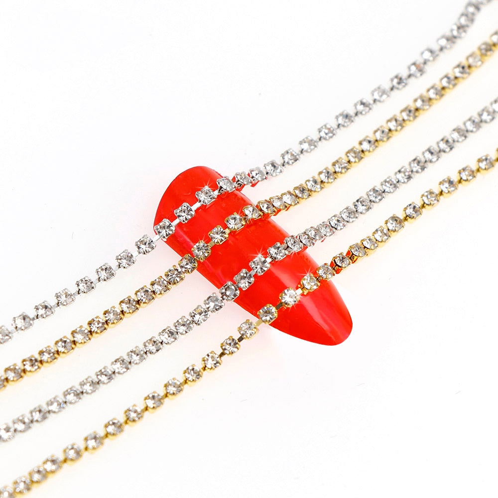 SS4 2.7Meter Gold/Silver Shiny Nail Rhinestone Chain Close/Sparse Chain Nail Ornament Nail Art Decorations DIY Jewelry Accessory rhinestone chain DailyAlertDeals   