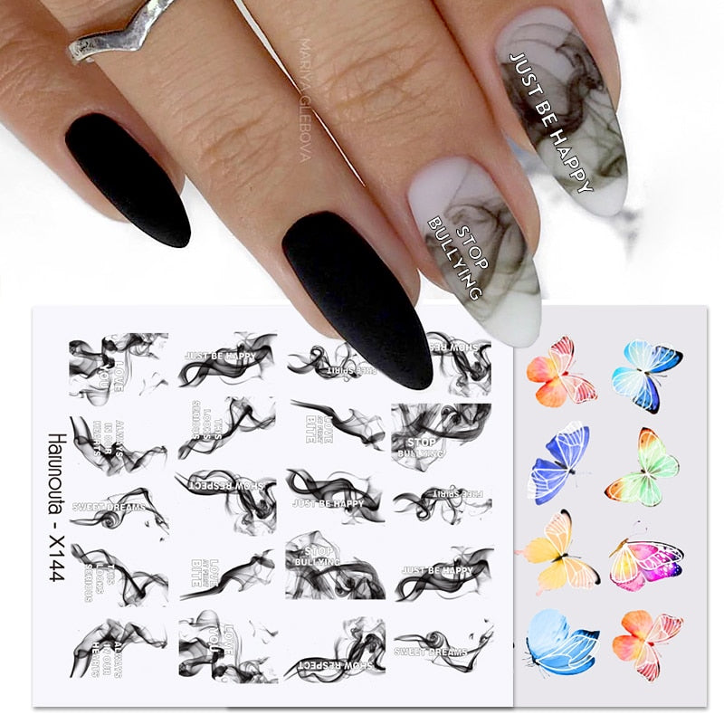 Harunouta Black Ink Blooming Marble Pattern Water Decals Stickers Black Line Flower Leaves Face Slider For Summer Nail Art Decor Decal stickers for nails DailyAlertDeals   