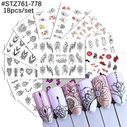 18-50Pcs/Set Mixed Design New Nail Art Sticker Set Black Lace Gold Silver Glitter Flower Water Decal Slider Wraps Decor Manicure Nail Sticker DailyAlertDeals STZ761-778(18pcs)  