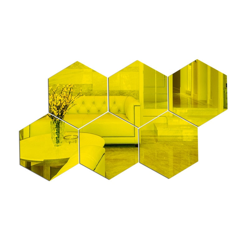 6/12Pcs 3D Mirror Wall Sticker Home Decor Hexagon Decorations DIY Removable Living-Room Decal Art Ornaments For Home 3d wall Mirror Stickers DailyAlertDeals 6PCS Gold XS 46x40x23mm 
