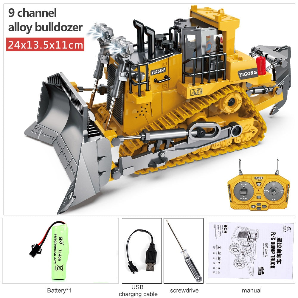2.4G High Tech 11 Channels RC Excavator Dump Trucks Bulldozer Alloy Plastic Engineering Vehicle Electronic Toys For Boy Gifts RC Excavator Dump Trucks Bulldozer toy for children DailyAlertDeals BC1045 Orange 1B China 