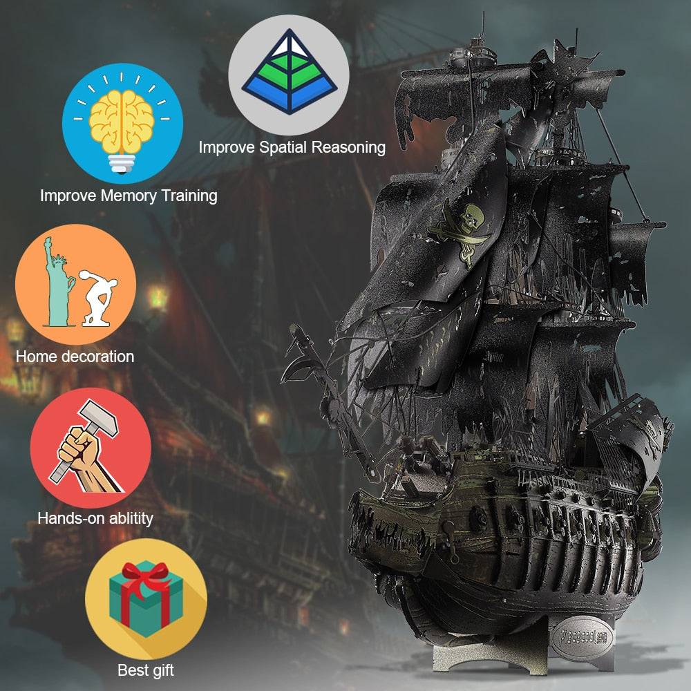 Piececool 3D Metal Puzzle The Flying Dutchman Model Building Kits Pirate Ship Jigsaw for Teens Brain Teaser DIY Toys Pirate Ship Model DailyAlertDeals   