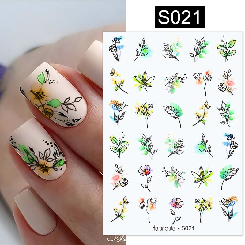 Harunouta Silver Black Geometric Textured Lines Stripe 3D Nail Sticker Flower Leaves Self Adhesive Transfer Sliders Paper Nail Stickers DailyAlertDeals S021  
