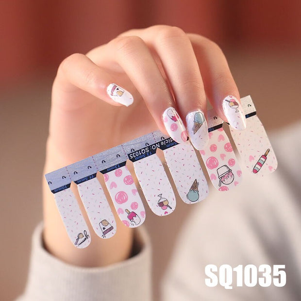 1sheet Korean Nail Polish Strips DIY Waterproof Nail Wraps Mixed Patterns Full Nail Patch Adhesive for Women Nail Art Stickers nail decal sticker DailyAlertDeals SQ1035  