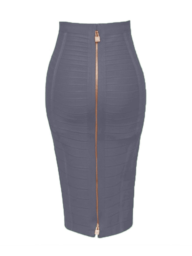 Women Bandage Pencil Skirt with Zip Pencil High Waist and Knee Length Women Elastic Bodycon Skirt 16 colors skirts DailyAlertDeals H888-Gray XS 