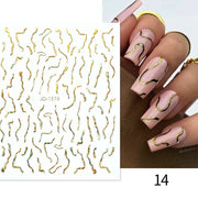 The New Heart Love Design Gold Sliver 3D Nail Art Sticker English Letter French Striping Lines Trasnfer Sliders Valentine Decor Nail Stickers DailyAlertDeals French 14  