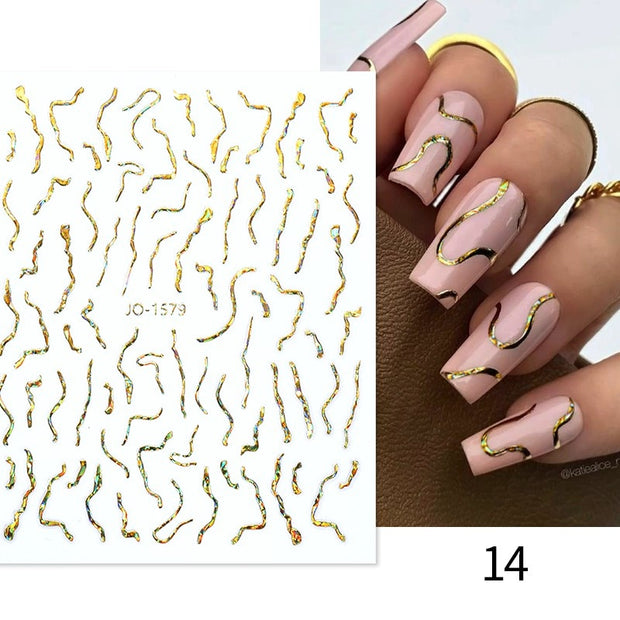 1PC Silver Gold Lines Stripe 3D Nail Sticker Geometric Waved Star Heart Self Adhesive Slider Papers Nail Art Transfer Stickers 0 DailyAlertDeals 1579 Laser Gold  