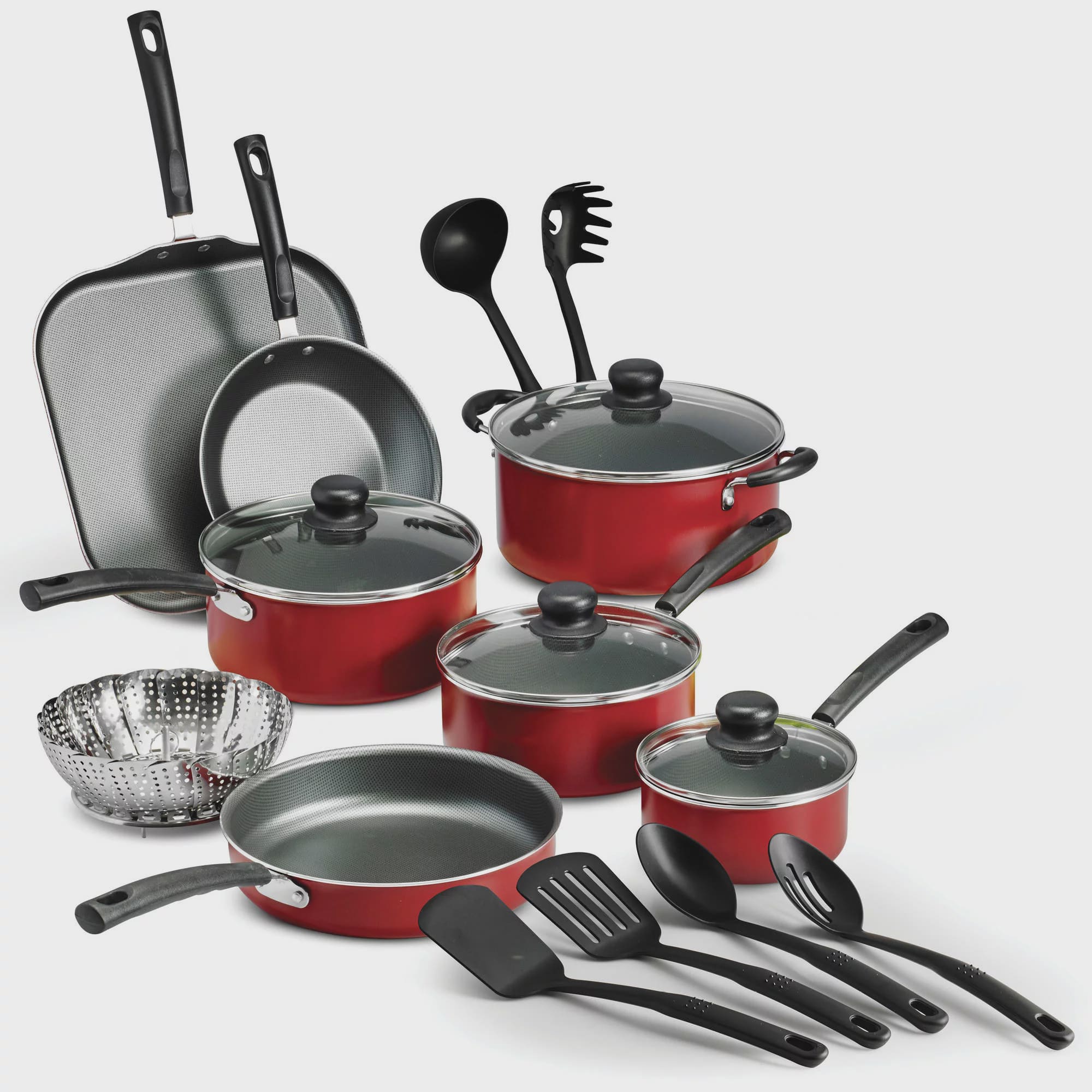Cooking Ware Set 18 Piece Non-stick Cookware Set aluminum Pots, Pans and Utensils Cookware Essentials Cookware Set DailyAlertDeals Red United States 