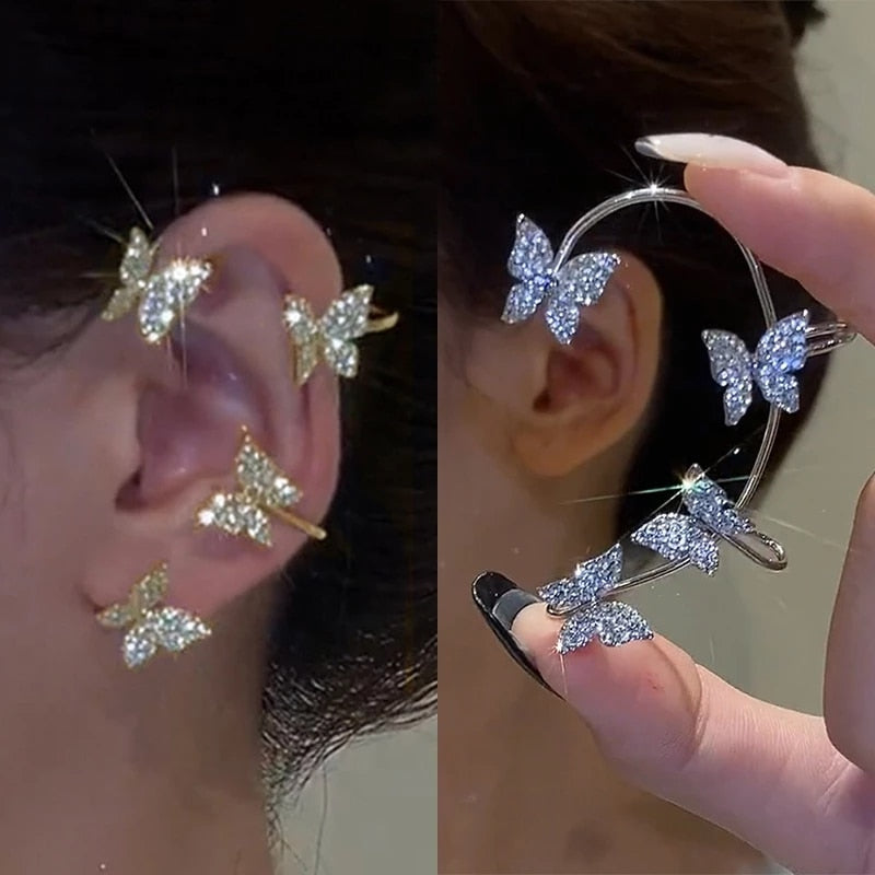 Shining Zircon Butterfly Ear Cuff Earrings for Women Girls Fashion 1pc Non Piercing Ear Clip Ear-hook Party Wedding Jewelry Gift 0 DailyAlertDeals   