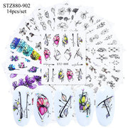 18-50Pcs/Set Mixed Design New Nail Art Sticker Set Black Lace Gold Silver Glitter Flower Water Decal Slider Wraps Decor Manicure Nail Sticker DailyAlertDeals STZ880-902(14pcs)  
