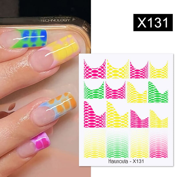Harunouta French Line Pattern 3D Nail Art Stickers Fluorescence Color Flower Marble Leaf Decals On Nails  Ink Transfer Slider 0 DailyAlertDeals X131  