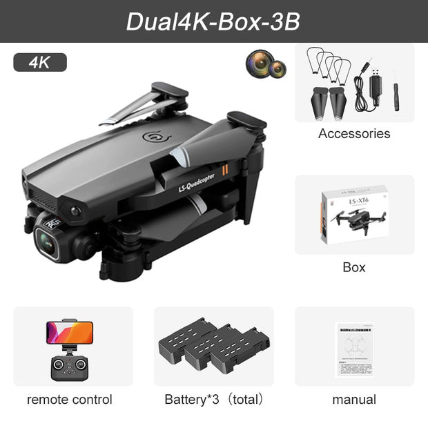 XT6 Mini Drone 4K 1080P HD Camera WiFi Fpv Air Pressure Altitude Hold Foldable Quadcopter RC Dron Kid Toy Boys GIfts Mini Drone 4K 1080P HD Camera DailyAlertDeals Dual4K Box 3B USA 