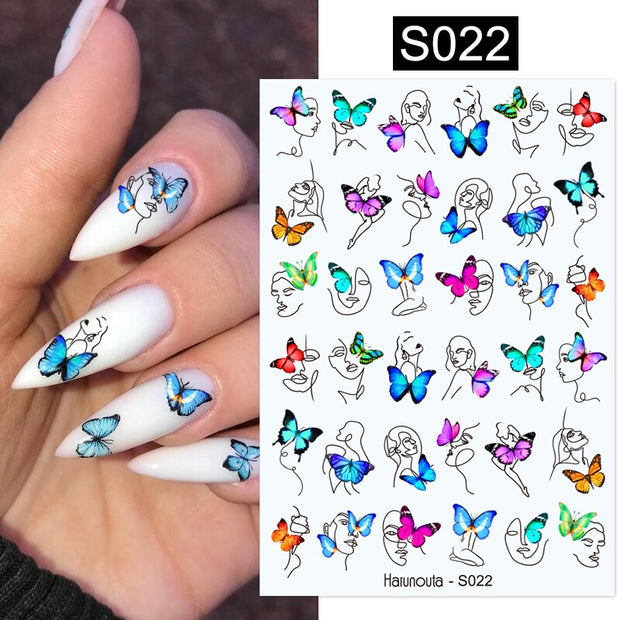 Harunouta Blooming Ink Marble 3D Nail Sticker Decals Leaves Heart Transfer Nail Sliders Abstract Geometric Line Nail Water Decal nail decal stickers DailyAlertDeals S022  