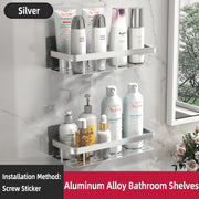 Bathroom Shelf Makeup Storage Organizer Aluminum Alloy Shampoo Rack Shower Shelf Bathroom Accessories No Drill Wall Shelf Corner Wall Shelves DailyAlertDeals Silver 2Square China 