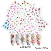 18-50Pcs/Set Mixed Design New Nail Art Sticker Set Black Lace Gold Silver Glitter Flower Water Decal Slider Wraps Decor Manicure Nail Sticker DailyAlertDeals A289-336 (40pcs)  