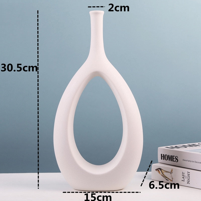 Nordic Vase Circular Hollow Ceramic Donuts Flower Pot Home Living Room Decoration Accessories Interior Office Desktop Decor Gift Vases DailyAlertDeals CHANG-ZUI-BAI-L  