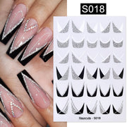 Harunouta Silver Black Geometric Textured Lines Stripe 3D Nail Sticker Flower Leaves Self Adhesive Transfer Sliders Paper Nail Stickers DailyAlertDeals   