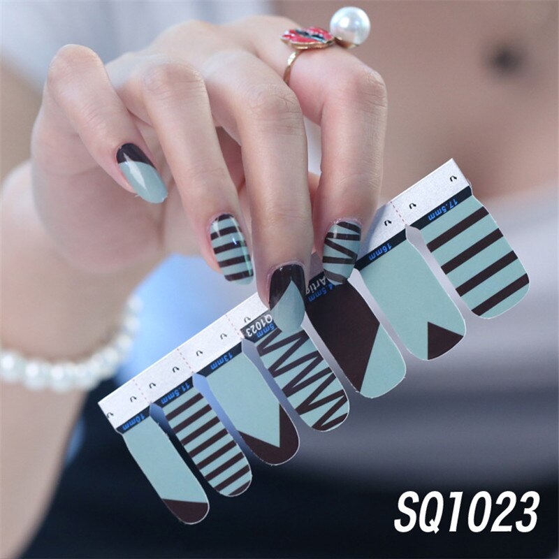 1sheet Korean Nail Polish Strips DIY Waterproof Nail Wraps Mixed Patterns Full Nail Patch Adhesive for Women Nail Art Stickers nail decal sticker DailyAlertDeals SQ1023  