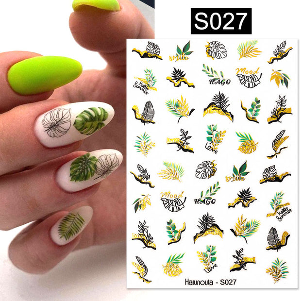 Harunouta Blooming Ink Marble 3D Nail Sticker Decals Leaves Heart Transfer Nail Sliders Abstract Geometric Line Nail Water Decal nail decal stickers DailyAlertDeals S027  