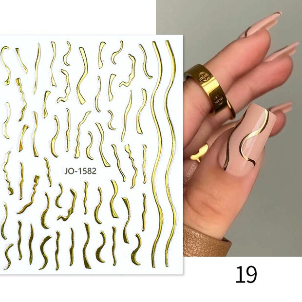 The New Heart Love Design Gold Sliver 3D Nail Art Sticker English Letter French Striping Lines Trasnfer Sliders Valentine Decor Nail Stickers DailyAlertDeals French 19  