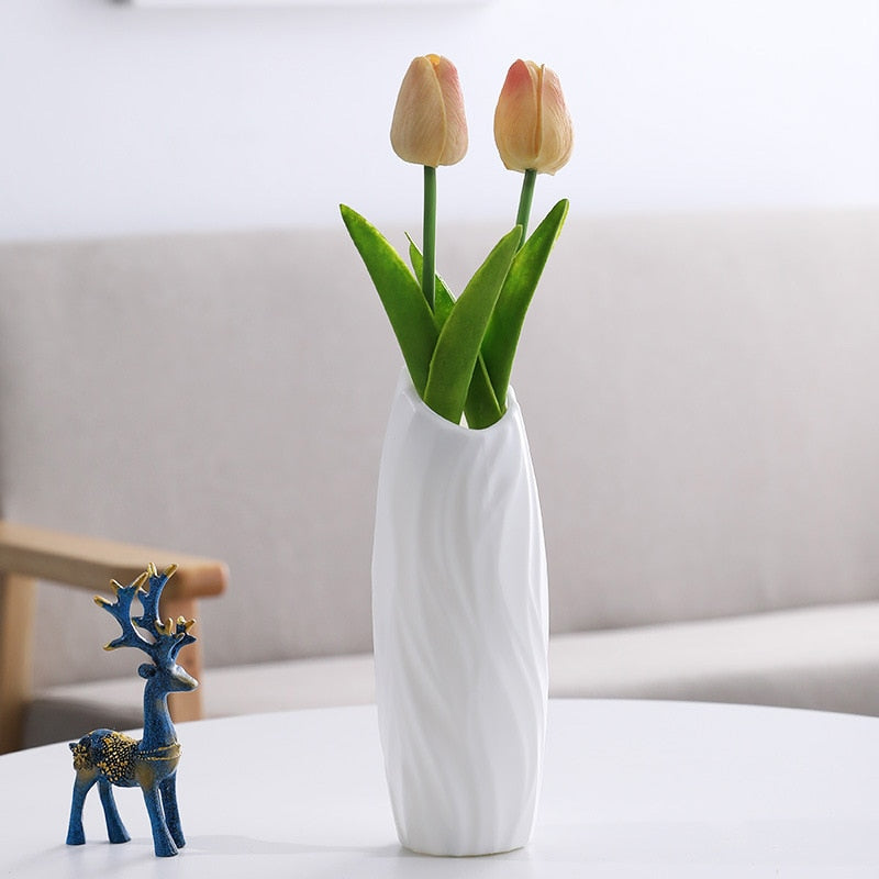 Nordic Style Flower Vase Living Room Decoration Ornaments Modern Origami Plastic Vases Pot for Flower Arrangements Home Decor ornaments DailyAlertDeals A-White  