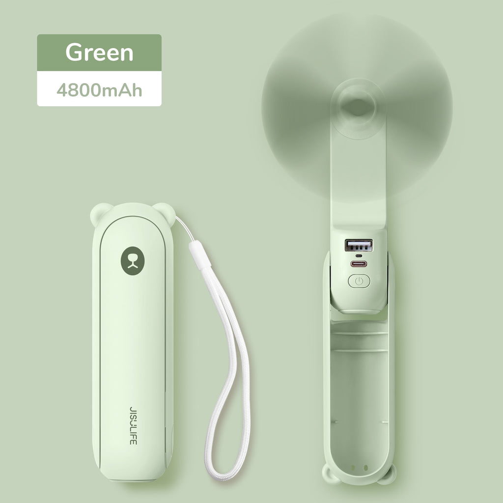 Portable Fan 3 IN 1 Mini Hand held Cooling Fan USB 4800mAh Recharge Small Pocket Fan with Power Bank Flashlight Feature fan portable Wireless Electric fan DailyAlertDeals 4800mAh green F8X China 