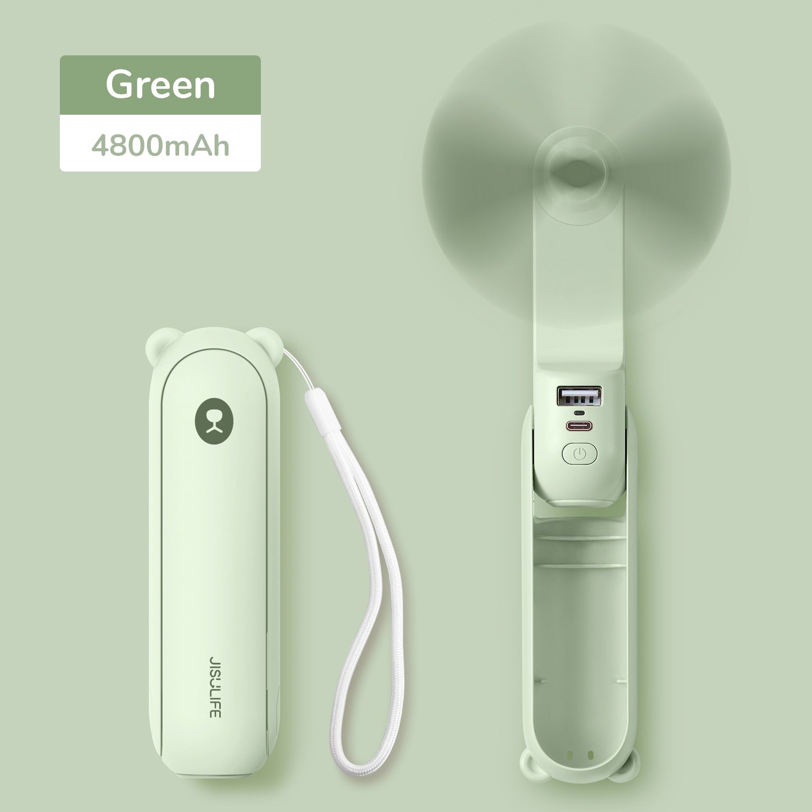 Portable Fan 3 IN 1 Mini Hand held Cooling Fan USB 4800mAh Recharge Small Pocket Fan with Power Bank Flashlight Feature fan portable Wireless Electric fan DailyAlertDeals 4800mAh green F8X China 