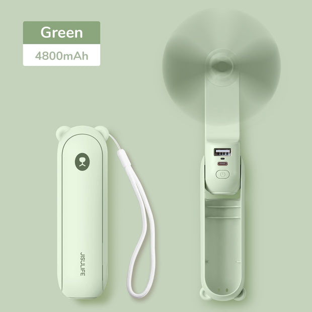 Portable Fan 3 IN 1 Mini Hand held Cooling Fan USB 4800mAh Recharge Small Pocket Fan with Power Bank Flashlight Feature fan portable Wireless Electric fan DailyAlertDeals 4800mAh green F8X China 