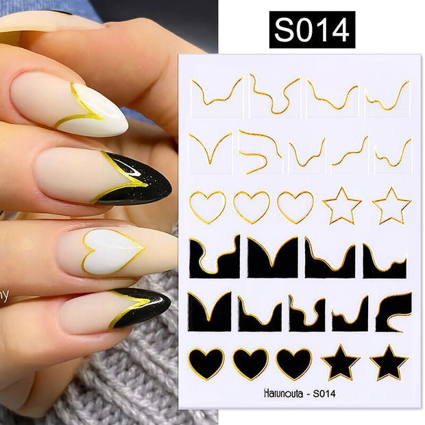 Harunouta French Line Pattern 3D Nail Art Stickers Fluorescence Color Flower Marble Leaf Decals On Nails  Ink Transfer Slider 0 DailyAlertDeals S014  