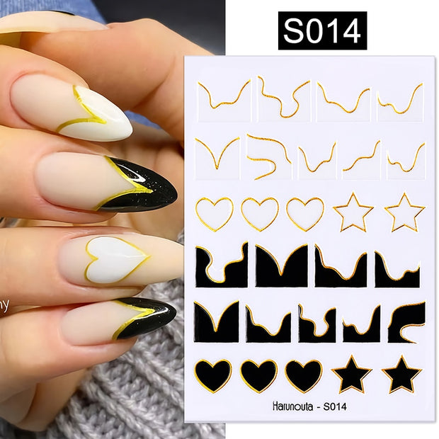 Harunouta 2022 NEW Gold Bronzing Slider Nail Art 3D Decals Decoration Flower Leaves Nail Art Sticker DIY Manicure Transfer Decal Nail Stickers DailyAlertDeals S014  