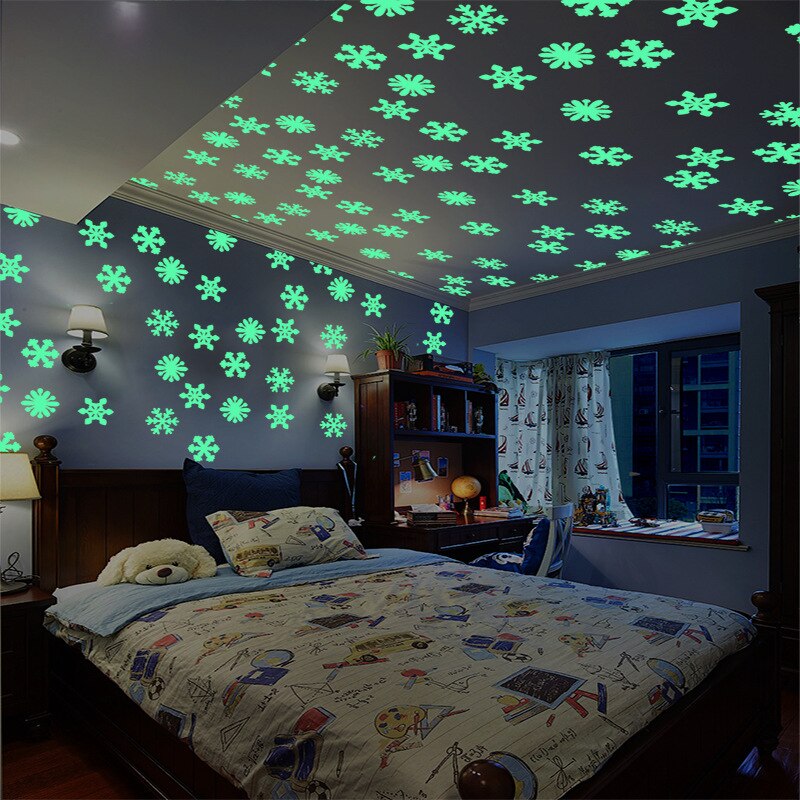 50Pcs Luminous Snowflake Wall Stickers Glow In The Dark Decal for Kids Baby Rooms Bedroom Christmas Home Decoration Navidad 2023 Wall sticker DailyAlertDeals   