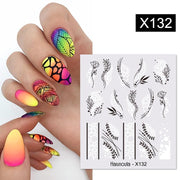 Harunouta Silver Black Geometric Textured Lines Stripe 3D Nail Sticker Flower Leaves Self Adhesive Transfer Sliders Paper Nail Stickers DailyAlertDeals X132  