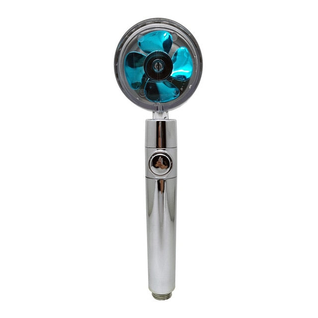 Strong Pressurization Spray Nozzle Water Saving  Rainfall 360 Degrees Rotating With Small Fan Washable Hand-held Shower Head Hand Shower DailyAlertDeals without filte blue  