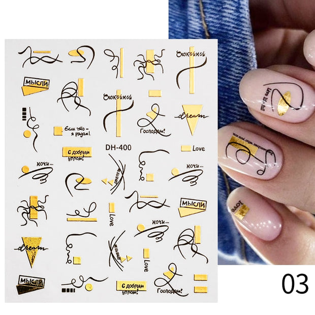 NEW Gold Nail Art 3D Decals Decoration Flower Leaves Nail Art Sticker DIY Manicure Transfer Decal Nail Stickers DailyAlertDeals DH-03  