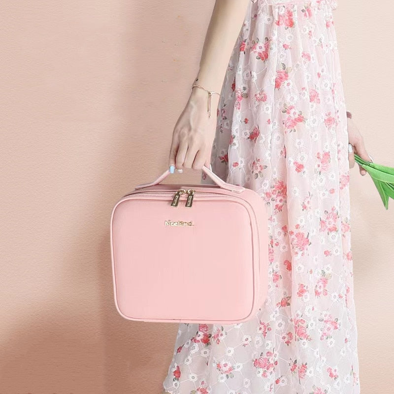 Smart LED Cosmetic Case with Mirror Cosmetic Bag Large Capacity Fashion Portable Storage Bag Travel Makeup Bags for Women makeup bag with mirror light DailyAlertDeals   