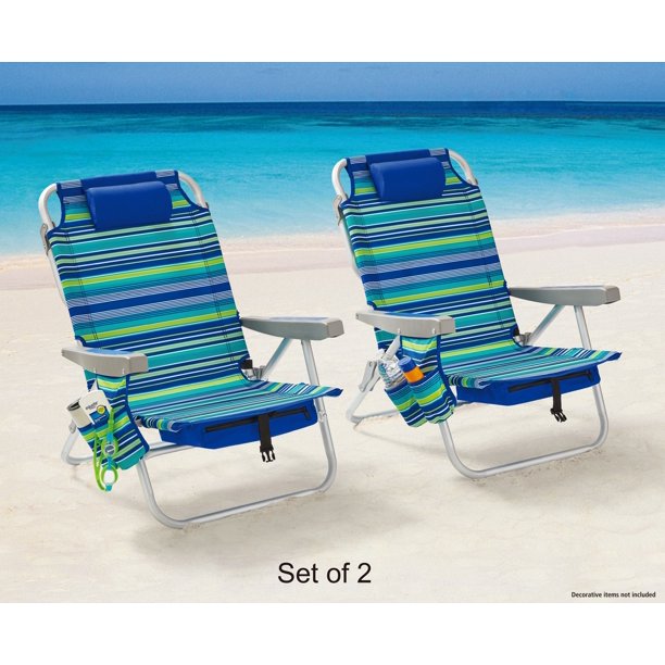 Mainstays 2PCS Folding Event Lay-Flat Backpack Chair Outdoor Portable Reclining Beach Chair Outdoor Chairs DailyAlertDeals United States 2PCS 