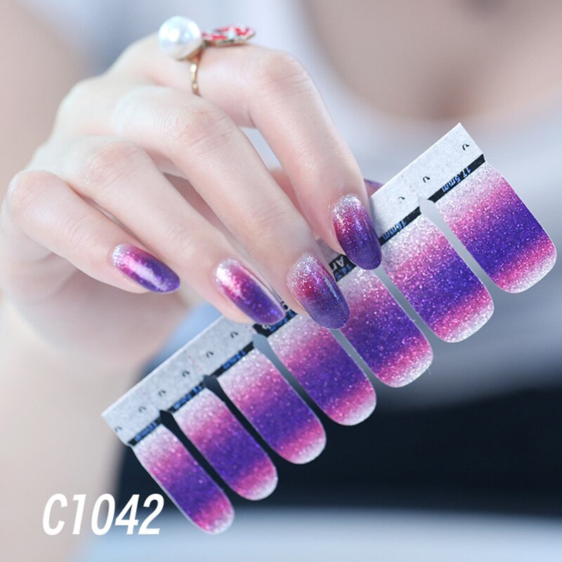 1sheet Korean Nail Polish Strips DIY Waterproof Nail Wraps Mixed Patterns Full Nail Patch Adhesive for Women Nail Art Stickers nail decal sticker DailyAlertDeals C1042  